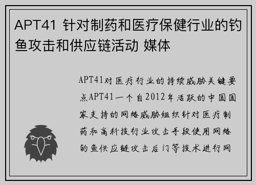 APT41 针对制药和医疗保健行业的钓鱼攻击和供应链活动 媒体