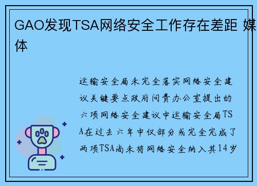 GAO发现TSA网络安全工作存在差距 媒体